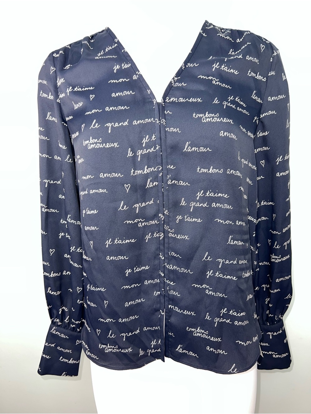 Joie Dipak Midnight French Script V Neck Blouse Navy Small